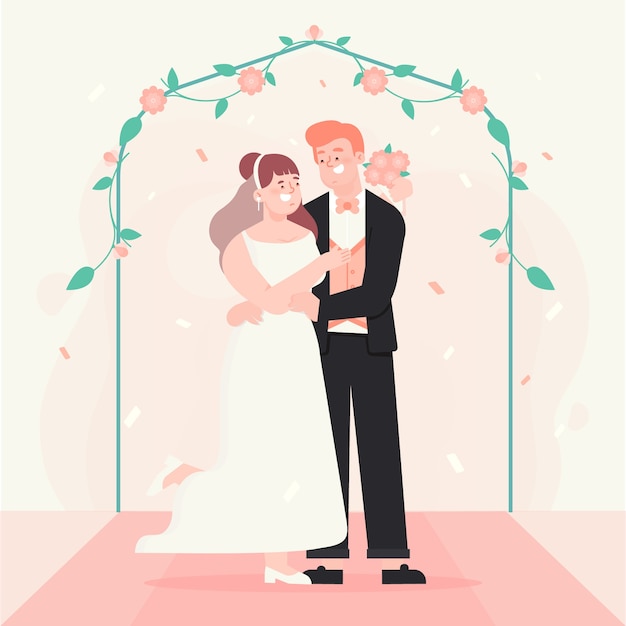 結婚する新郎新婦のイラスト 無料のベクター