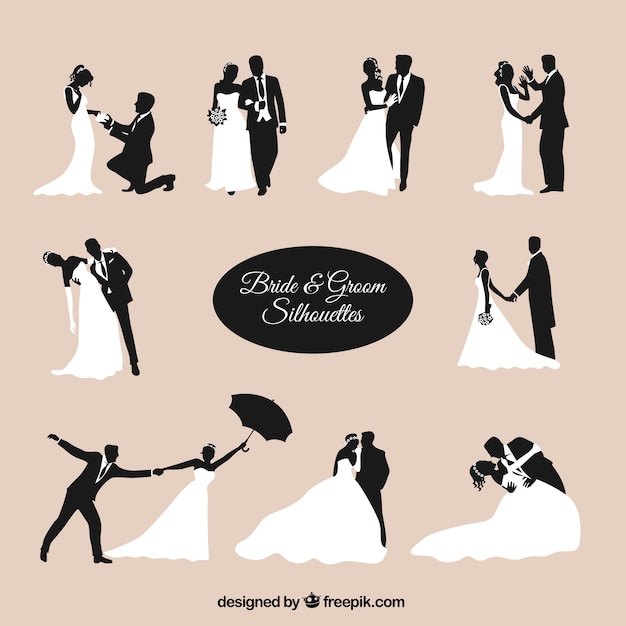 Download Bride and groom silhouettes Vector | Premium Download