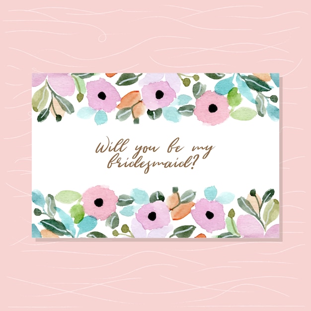 Premium Vector | Bridesmaid card with floral watercolor background