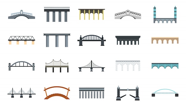 Bridge icon set. flat set of bridge vector icons collection isolated Premium Vector