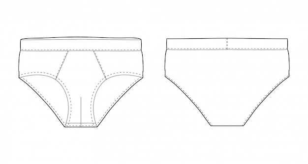 短いズボンの下着は 技術的なスケッチを分離しました 男性用パンツのベクトルイラスト 男の下着 正面図と背面図 プレミアムベクター
