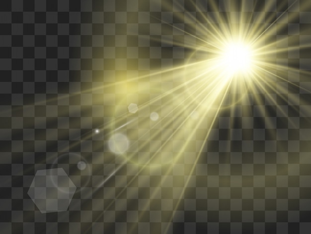 明るく美しい星 透明な背景に光の効果のイラスト プレミアムベクター