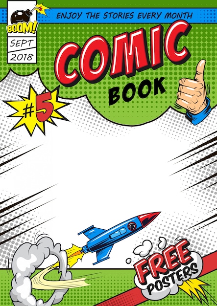 Bright comic book cover template Free Vector