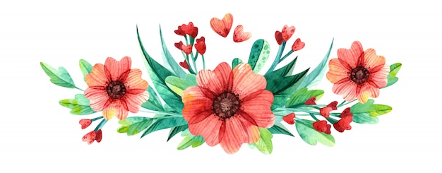 プレミアムベクター 明るいフラワーアレンジメント 春の花束 水彩イラスト