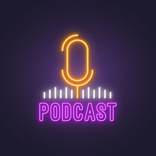 Premium Vector | Bright glowing podcast neon sign.