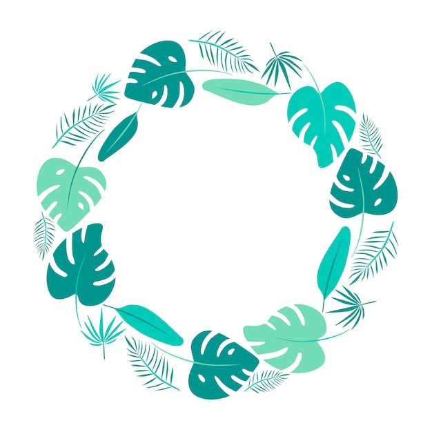 Download Bright green tropical leaves round frame Vector | Premium ...