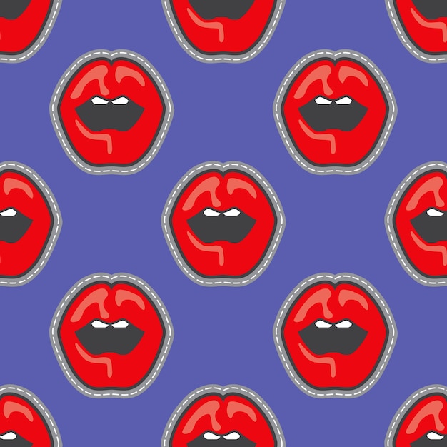 Bright lips patch vector seamless pattern Premium Vector