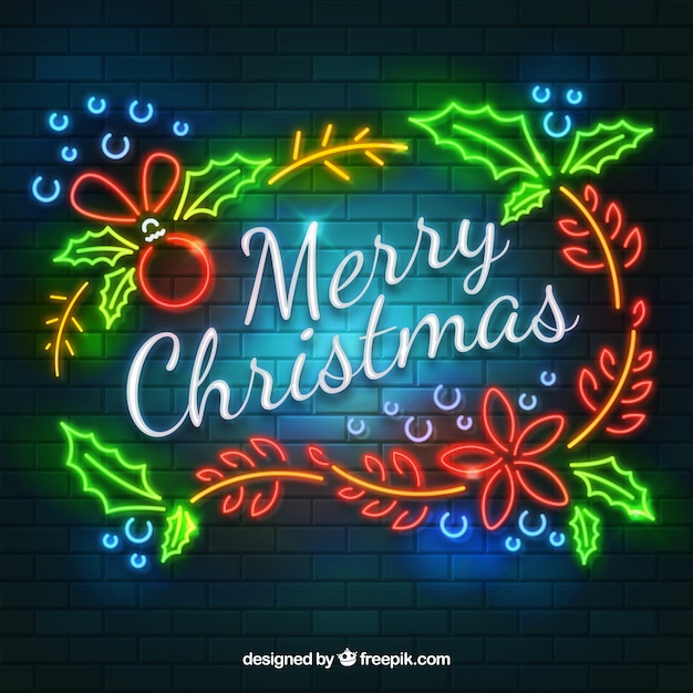 Bright neon christmas background | Free Vector