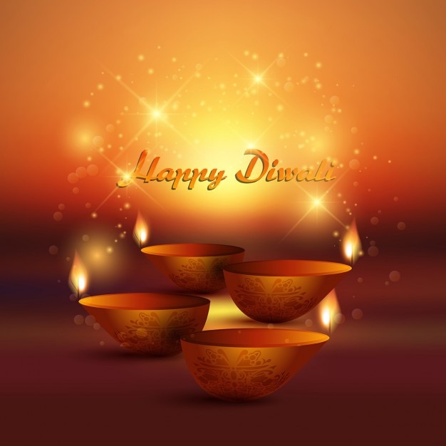 Bright orange background with four candles for\
diwali