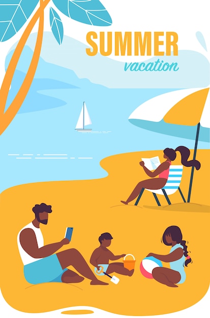 Premium Vector | Bright poster inscription summer vacation cartoon