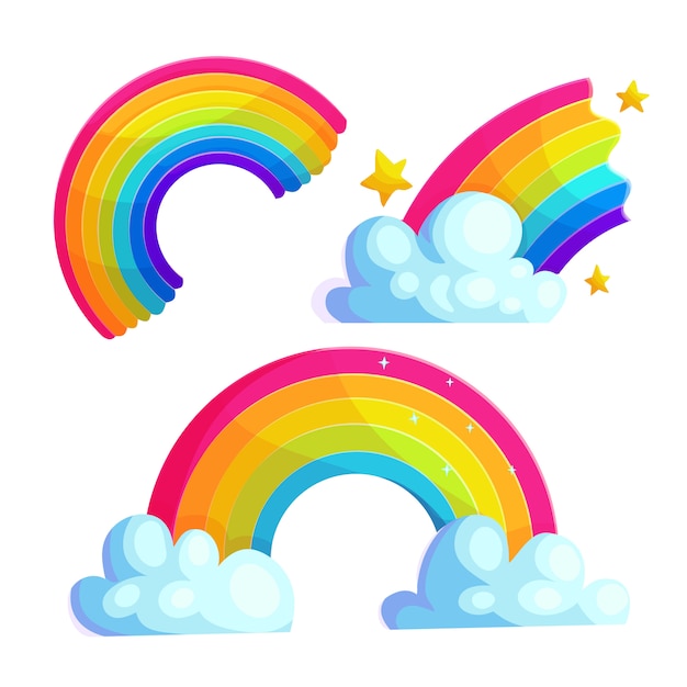 Premium Vector | Bright Rainbows Cartoon Vector Stickers Set. Colorful ...