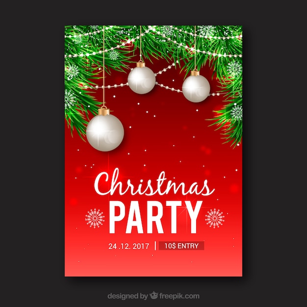Free Vector | Bright red poster of a christmas party