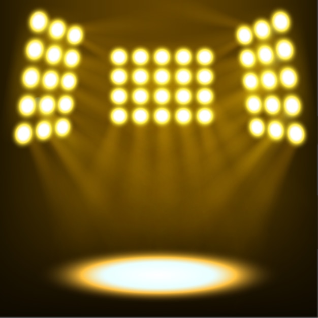 Premium Vector | Bright stadium spotlights on dark yellow background