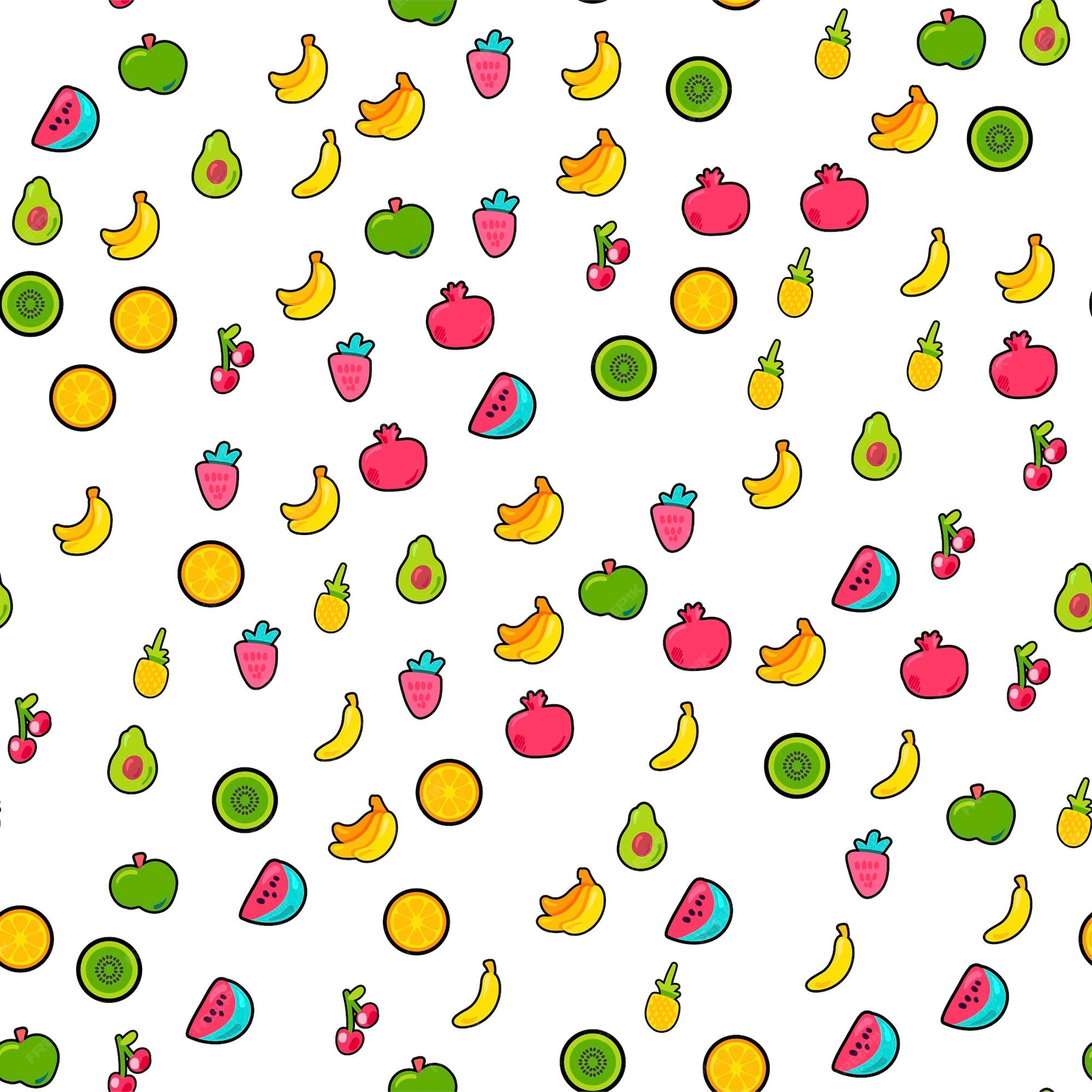 Premium Vector | Bright summer juicy fruit painted seamless pattern ...