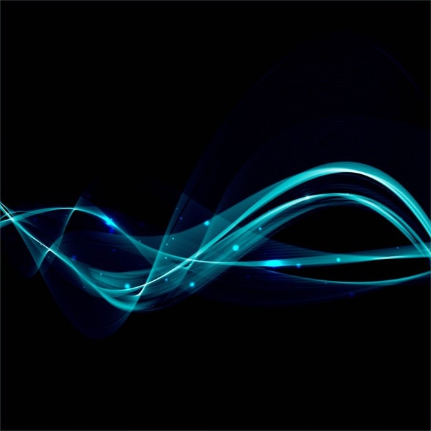 Bright turquoise wavy lines on a black background | Free Vector