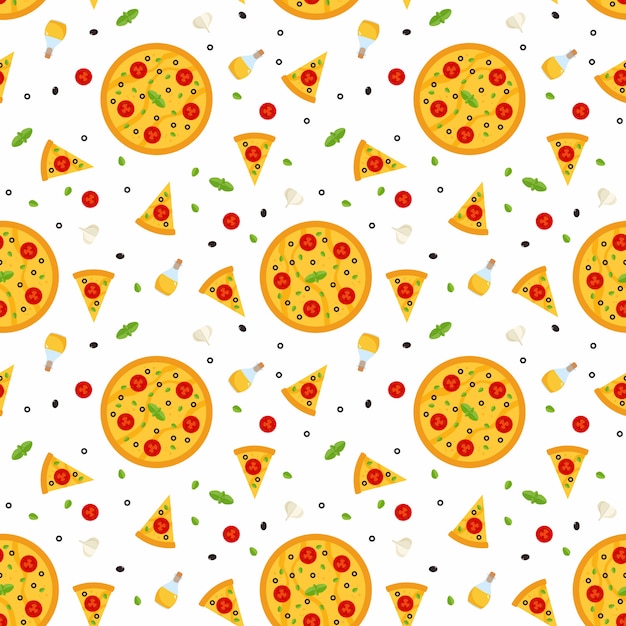 Bright vector seamless pattern with pizza Premium Vector