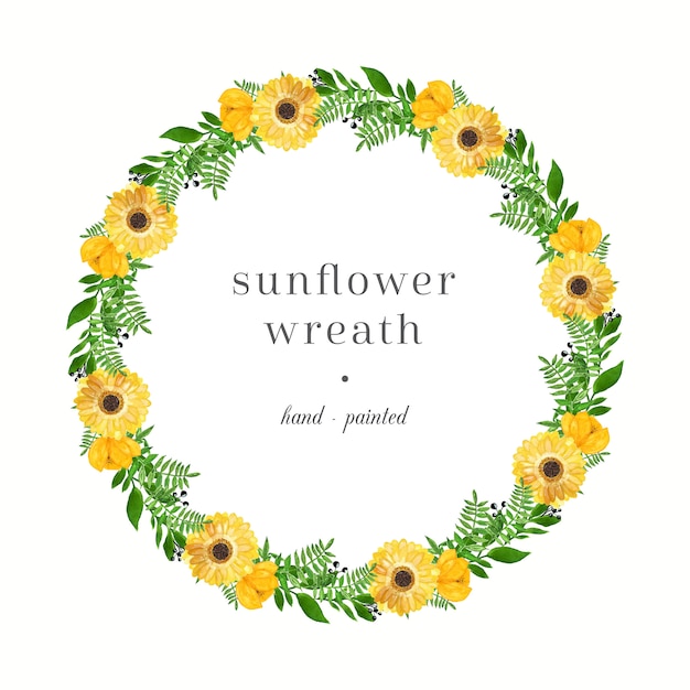 Download Bright watercolor wreath with sunflowers | Premium Vector