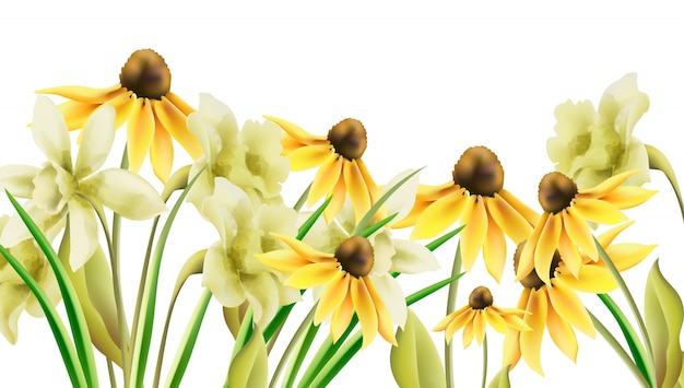 水彩風の明るい黄色の水仙の花 バナー 無料のベクター