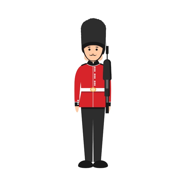 フラットスタイルのイギリスの兵士 伝統的な制服を着たクイーンズガード プレミアムベクター