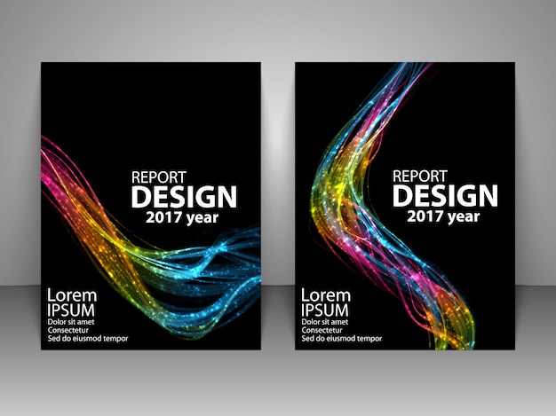 Brochure with futuristic colorful light wave. Premium Vector