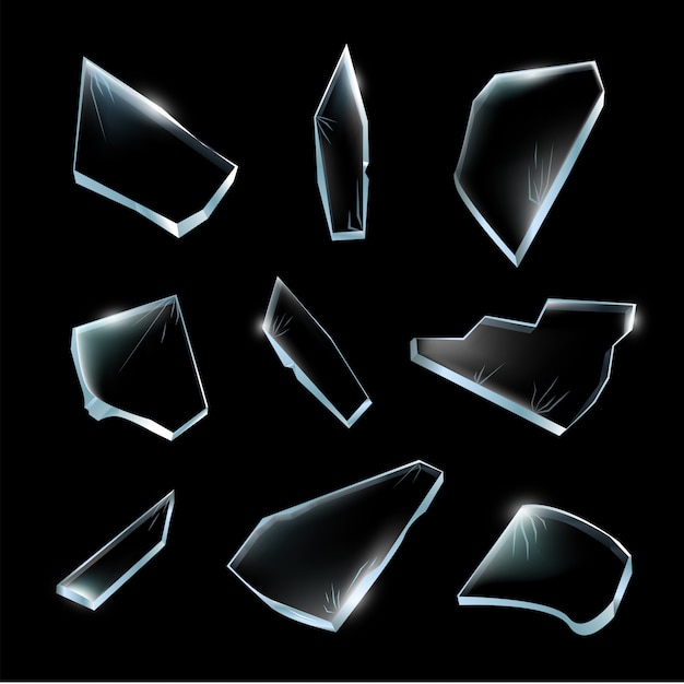 Premium Vector Broken Glass Pieces Shattered Glass On Black Background Realistic Illustration