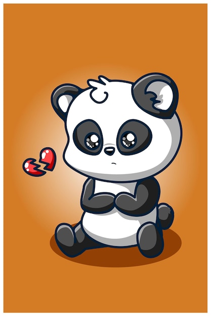 Premium Vector Broken Heart Panda Illustration Hand Drawing