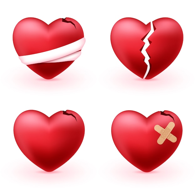 Download Free Vector | Broken hearts set of 3d realistic icons