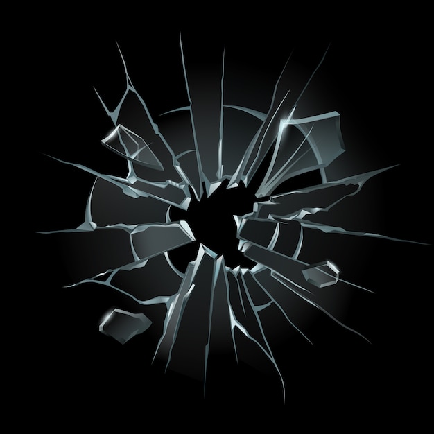 割れた窓ガラス 破損したフロントガラス 粉々になったガラス または割れた窓 コンピューター画面の破片分離イラスト プレミアムベクター