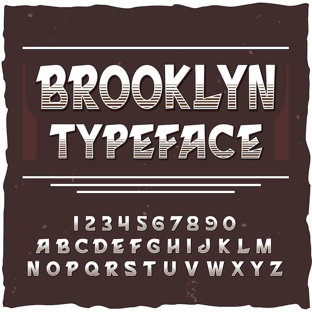 正方形のフレームと線の数字と文字でヴィンテージ書体のブルックリンアルファベット 無料のベクター