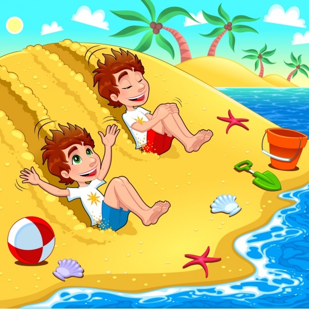 Free Vector | Brothers playing on the beach