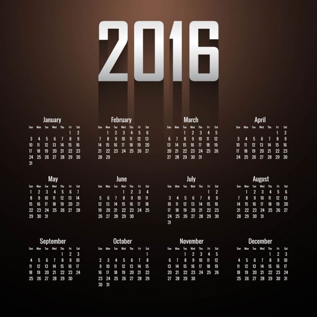 無料のベクター ブラウン2016年カレンダー