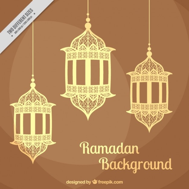 Brown background with lanterns Free Vector