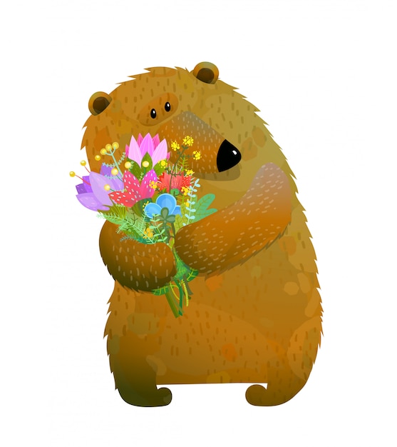 bear holding flowers