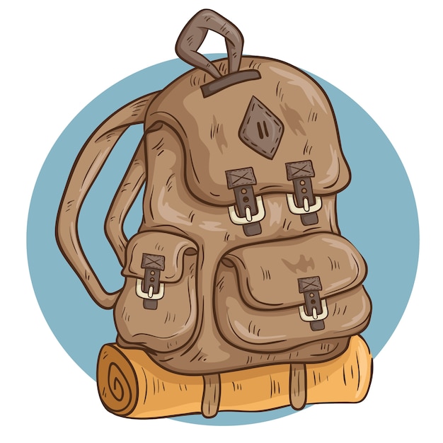 Download Brown Camping Backpack With Mat And Sketchy Or Doodle ...