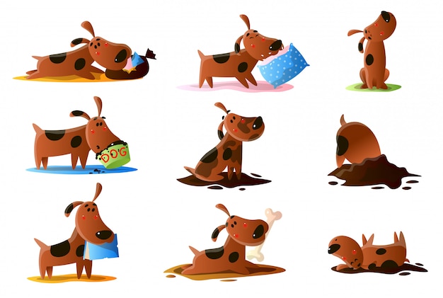 Premium Vector Brown Cartoon Dog Set Of Normal Everyday Activities On White Background