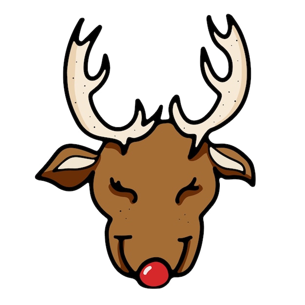 Premium Vector | Brown christmas deer head with doodle style outline