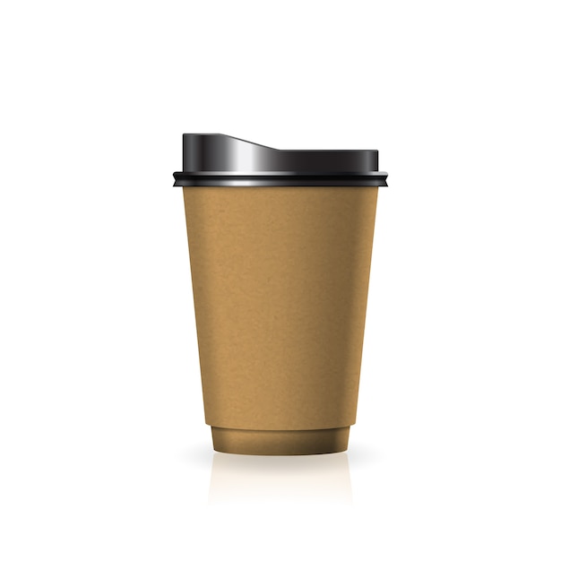 Download Premium Vector Brown Kraft Paper Plastic Coffee Tea Cup With Black Lid In Medium Size Template