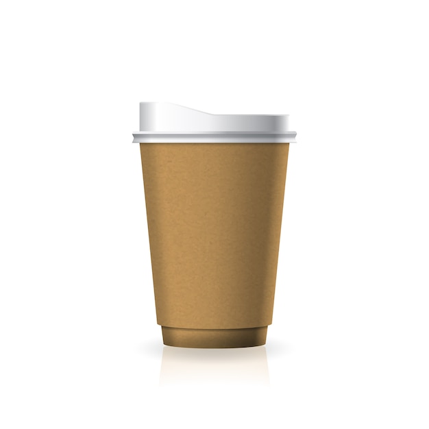 Download Premium Vector Brown Kraft Paper Plastic Coffee Tea Cup With White Lid In Medium Size Template