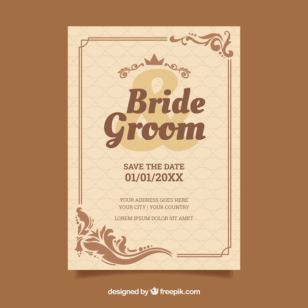 Brown Vintage Wedding Invitation Template Free Vector