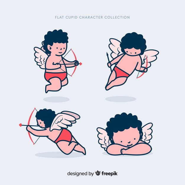 Brunette valentine cherubin set Free Vector