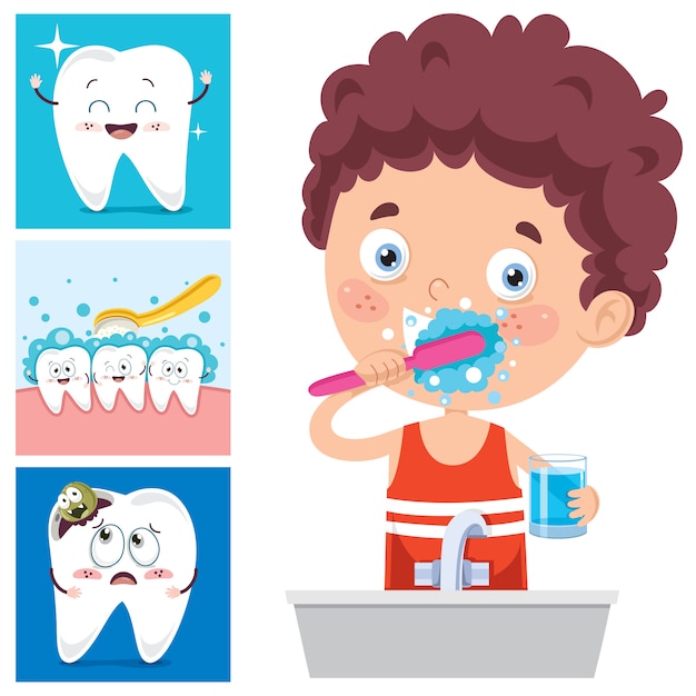 Premium Vector | Brushing teeth concept with cartoon character