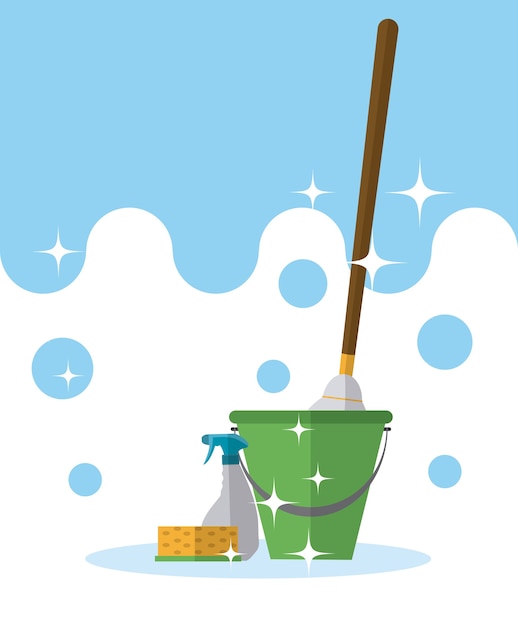 Premium Vector | Bucket and mop with detergents