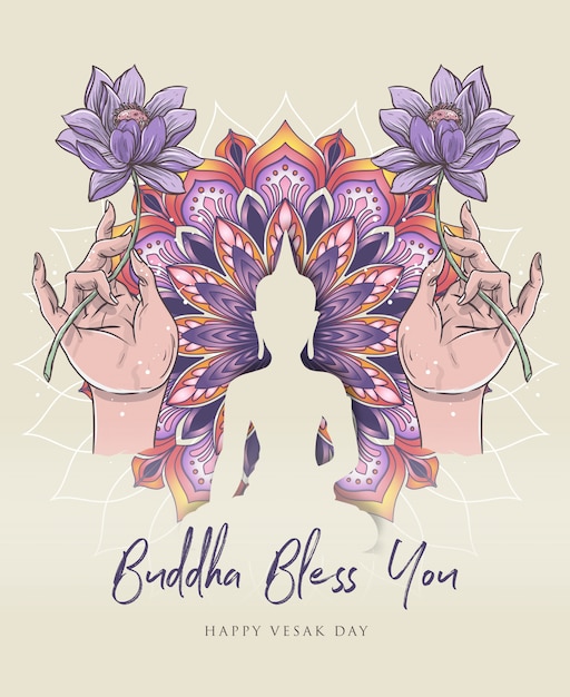 Download Buddha silhouette with colorful mandala and lotus hand ...