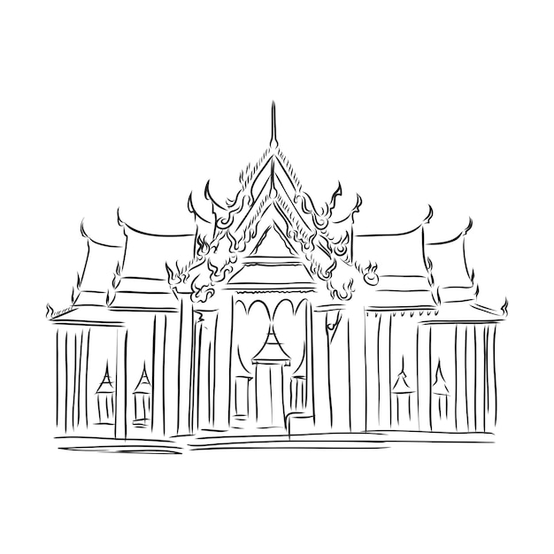 Premium Vector Buddhist temple illustration outline stock vector