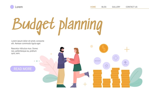 Premium Vector Budget Planning Website With Couple Saving Money