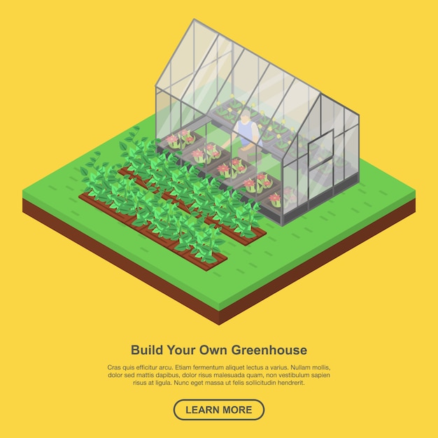 Premium Vector | Build your greenhouse banner, isometric style