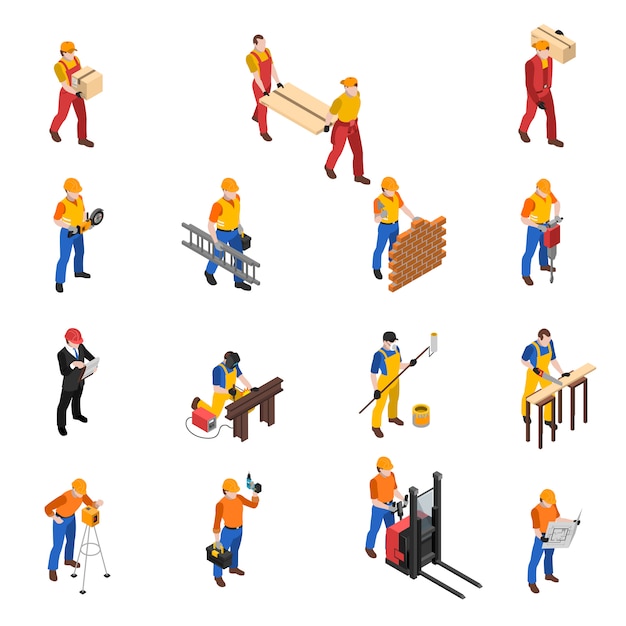 Free Vector | Builders construction workers isometric icons collection