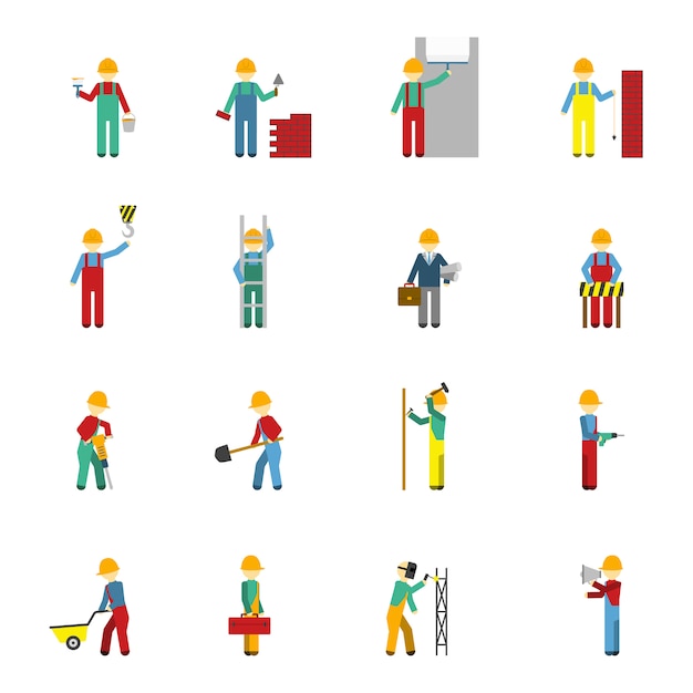 Free Vector | Builders flat icon set