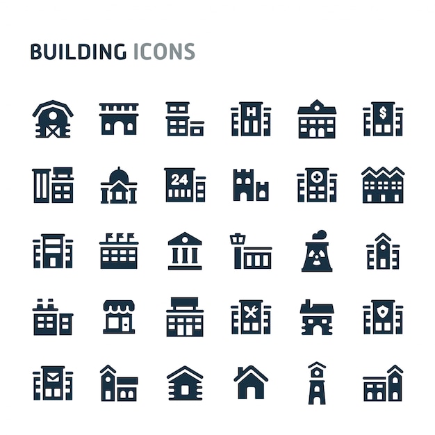 Building icon set. fillio black icon series. Premium Vector