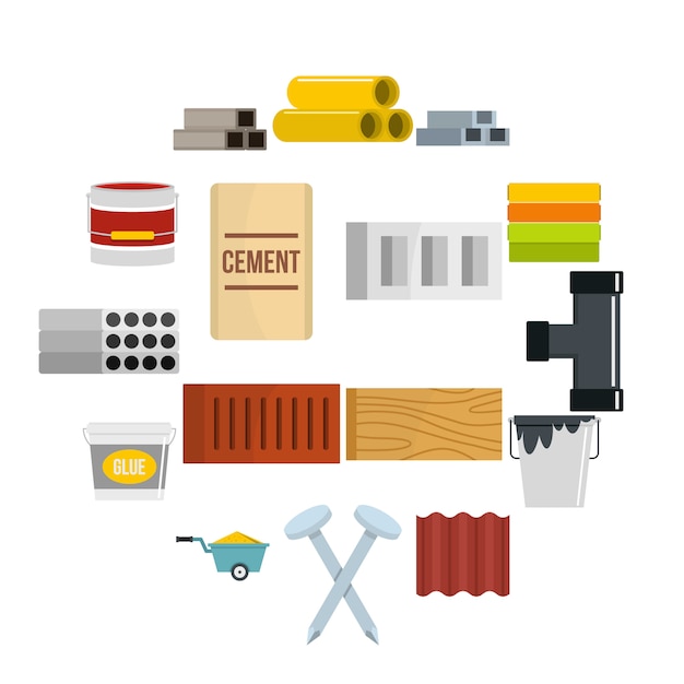 Premium Vector | Building materials icons set in flat style